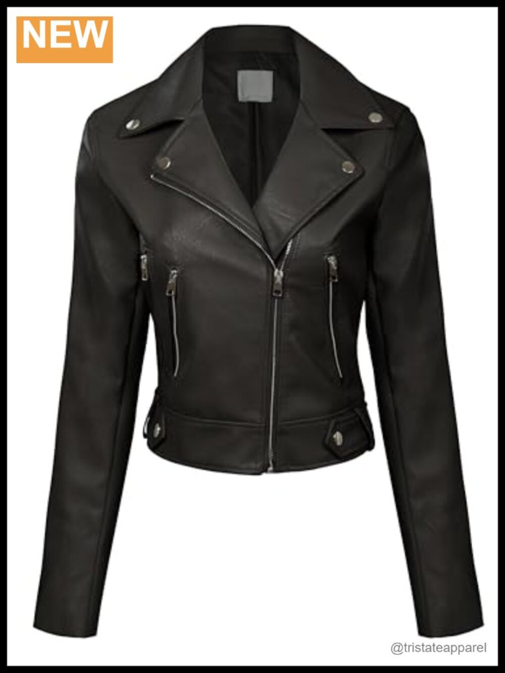 Faux Leather Cropped Moto Biker Jacket Long Sleeve Zip